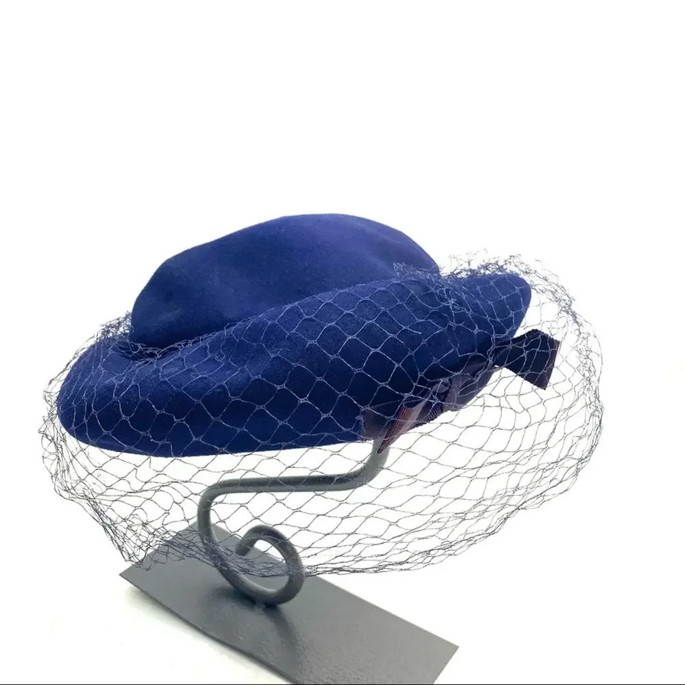 Vintage Glencove Navy Blue & Purple 100% Wool Bumper Beret Hat - Picture 3 of 8